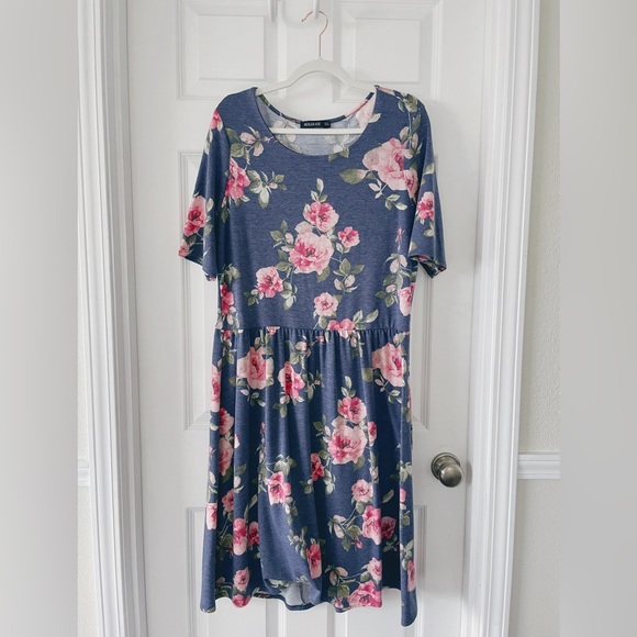 Mikarose | Dresses | Mikarose Womens Blue Floral Short Sleeve Midi ...